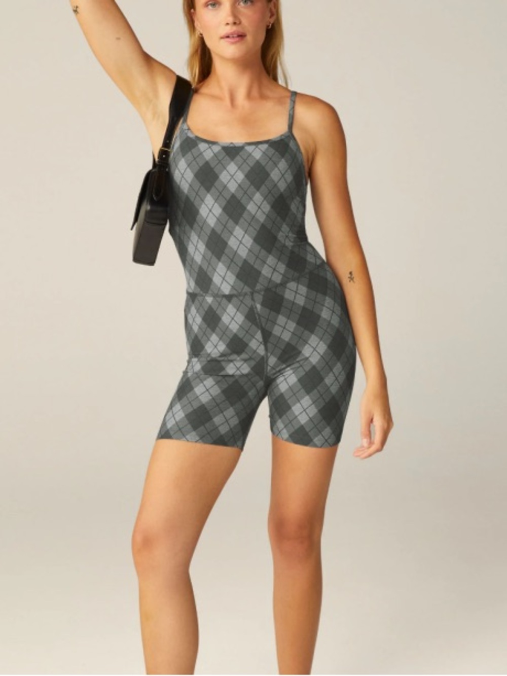 Beyond Yoga Gray Plaid One piece